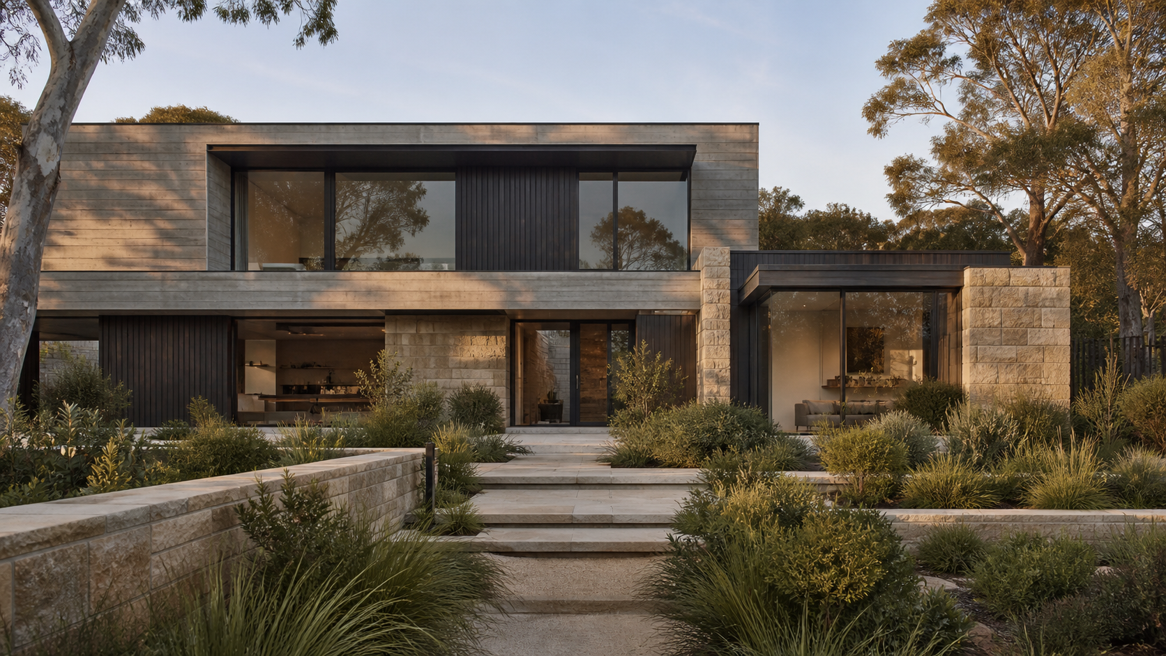 Contemporary luxury residence surrounded by native coastal landscaping
